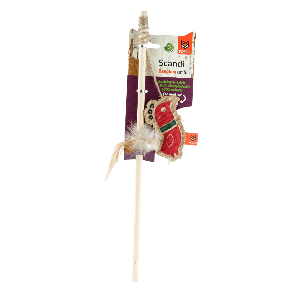 Fofos Scandi Rooster with Wooden Stick Toy for Cats