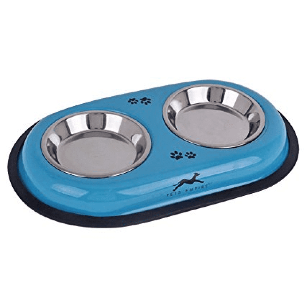 Pets Empire Solid Double Diner Bowls for Dogs and Cats (Assorted)