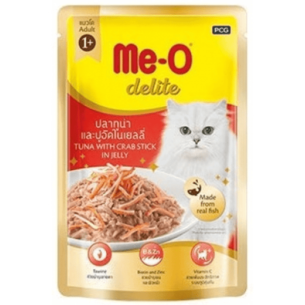 Me O Delite Tuna with Crab Sticks in Jelly and Purina Felix Salmon with Jelly Adult Cat Wet Food Combo (12+12)