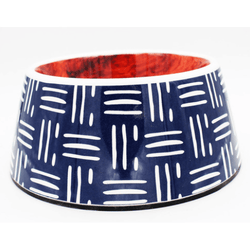 Peetara White Stripes Designer Melamine Bowl for Dogs and Cats (Blue)