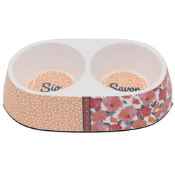 Peetara Half Floral Designer Melamine Double Diners for Dogs and Cats (Assorted)