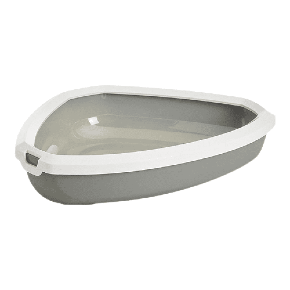 Savic Rincon Corner Litter Tray with Rim for Cats (Cold Grey,58cm)