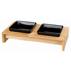 Trixie Ceramic Feeding Bowl with Wooden Stand for Dogs and Cats (Set of 2)