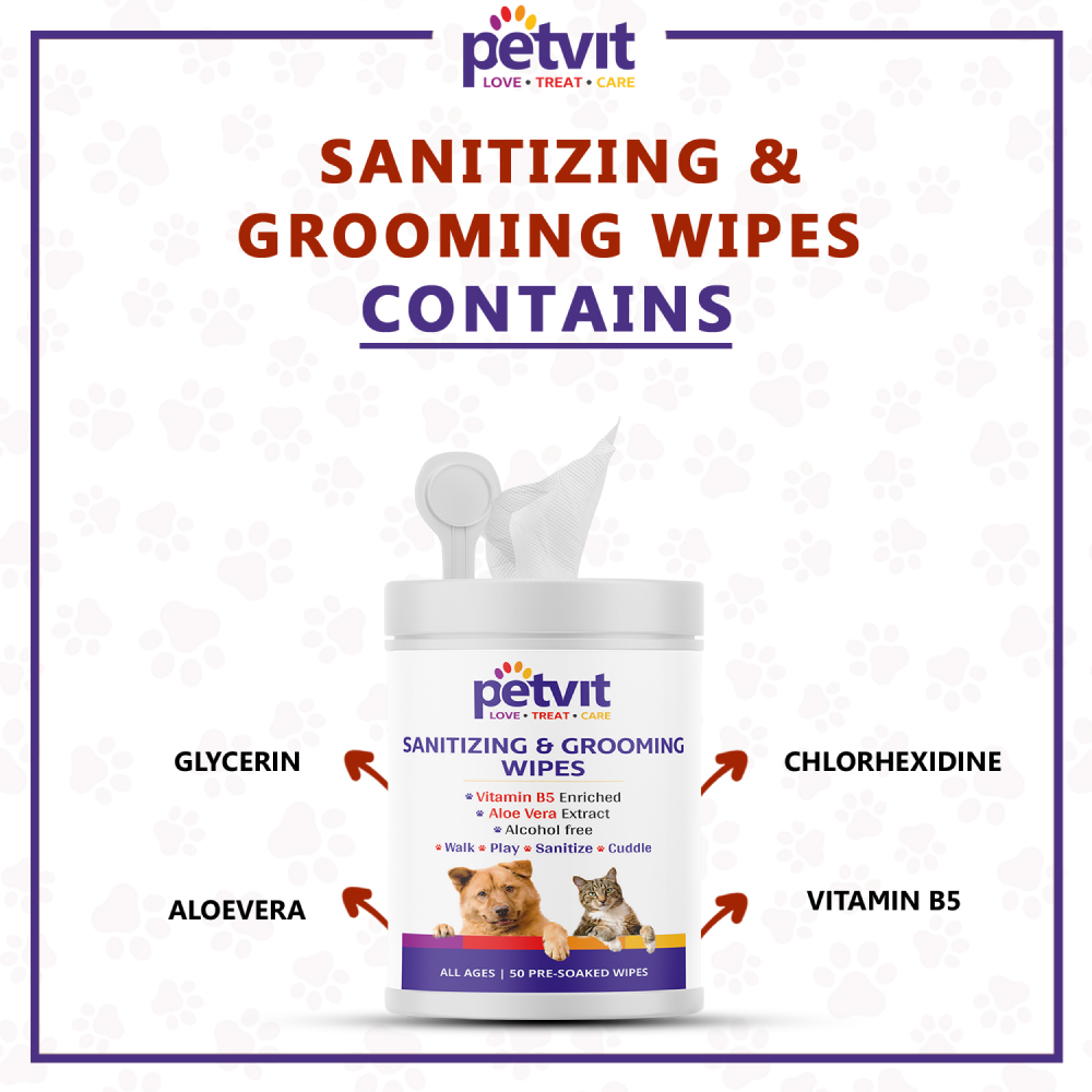 Petvit Sanitizing & Grooming Wipes for Dogs & Cats