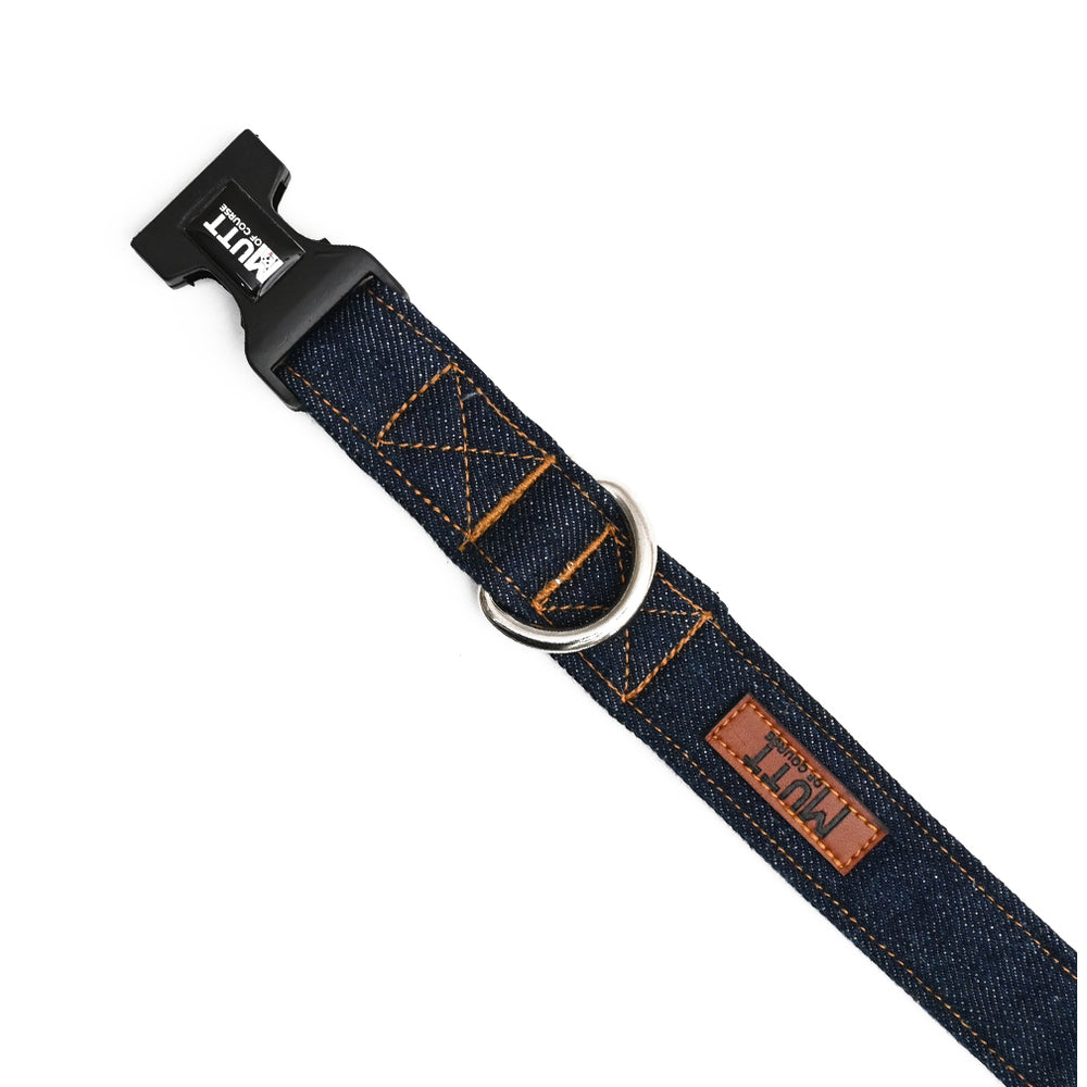 Mutt of Course Dark Blue Denim Dog Collar