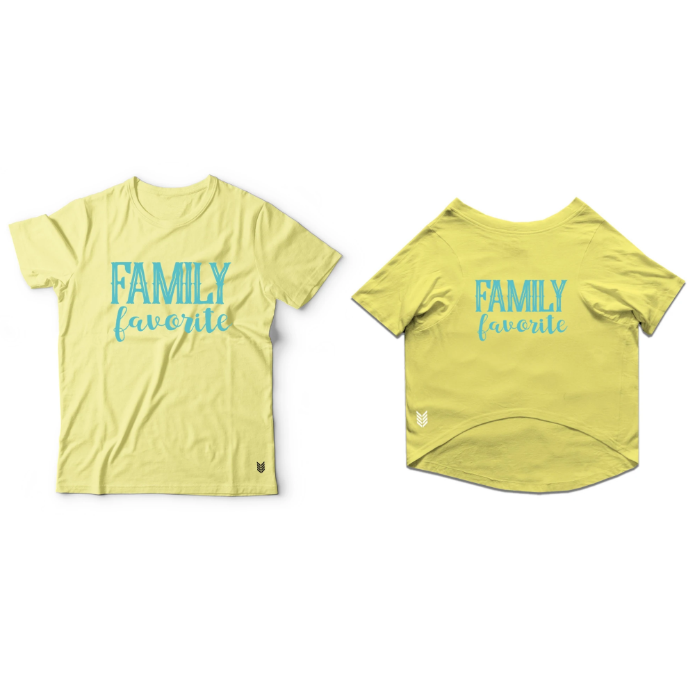Ruse "Family Favourite" Printed Half Sleeves T-Shirt for Pet Parents (Lemon Yellow)