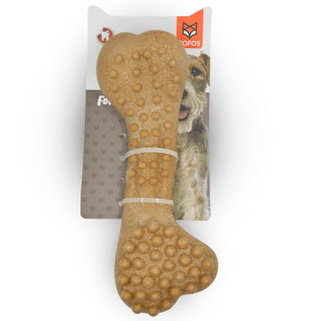 Fofos Woodplay Brush Bone Toy for Dogs | For Aggressive Chewers (Brown)