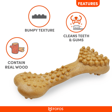 Fofos Woodplay Brush Bone Toy for Dogs | For Aggressive Chewers (Brown)