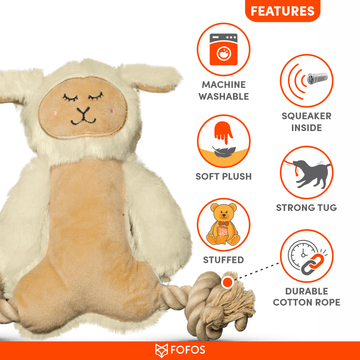 Fofos Ropeleg Plush Sheep Toy for Dogs | For Medium Chewers (White)