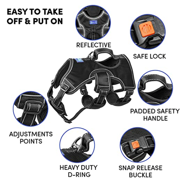 Whoof Whoof Full Body Three Layer Belt Harness for Dogs (Black)