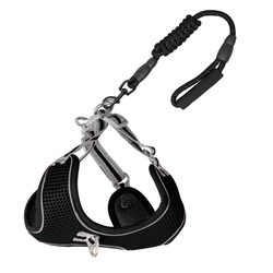 Whoof Whoof Meash Harness + Leash for Dogs (Black)
