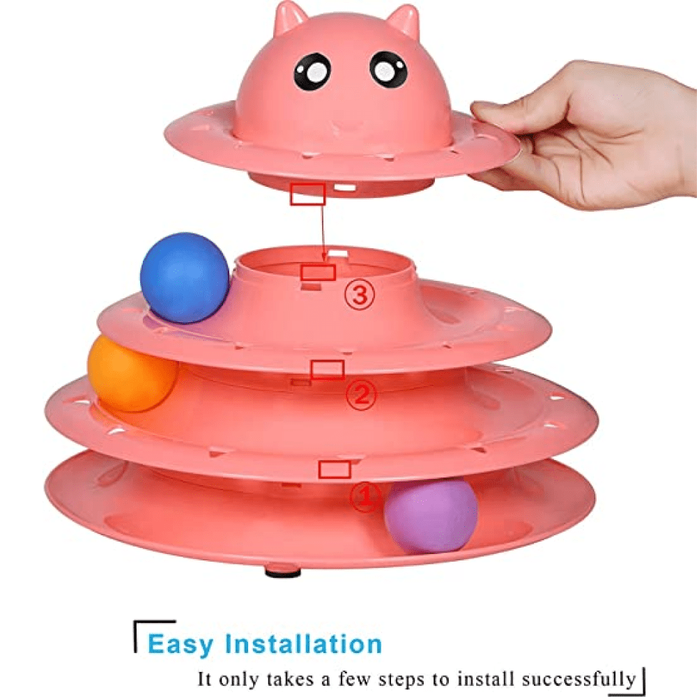 Emily Pets Roller 3 Level Turntable Cat Toy with Balls Toy for Cats (Pink)