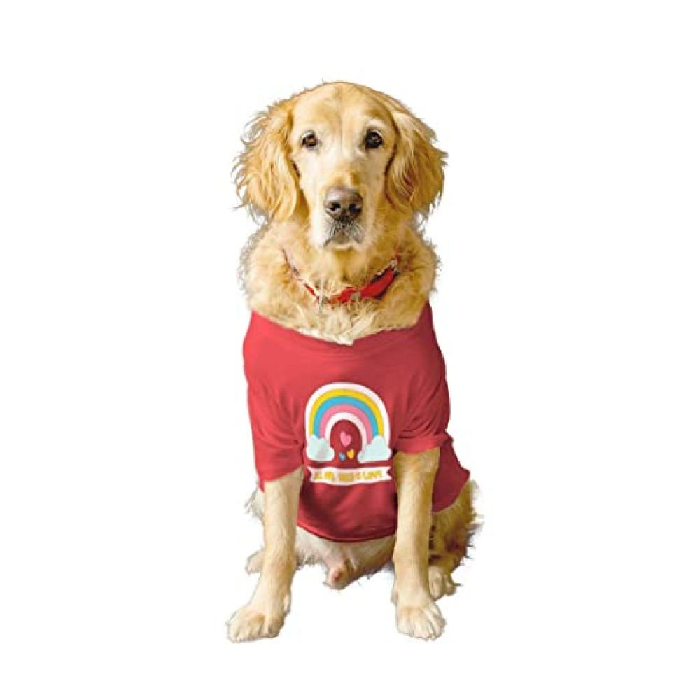 Ruse Basic Crew Neck "All We Need is Love" Printed Half Sleeves T-Shirt for Dogs (Poppy Red)