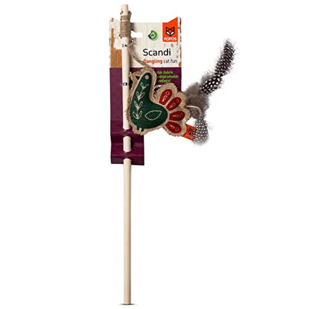 Fofos Scandi Peacock with Wooden Stick Toy for Cats
