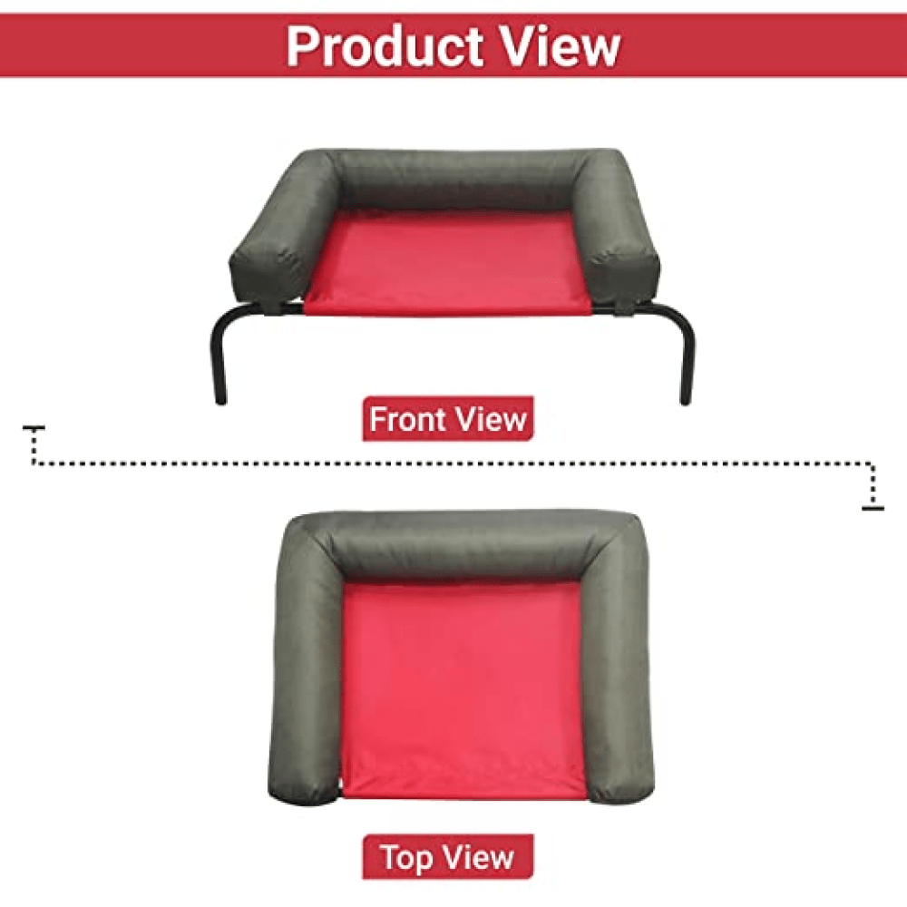 Hiputee Red/Green Canvas Elevated Bed with Detachable, Bolster Cushion for Pets