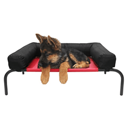 Hiputee Canvas Elevated Bed with Detachable Bolster Cushion for Dogs and Cats (Red/Black)