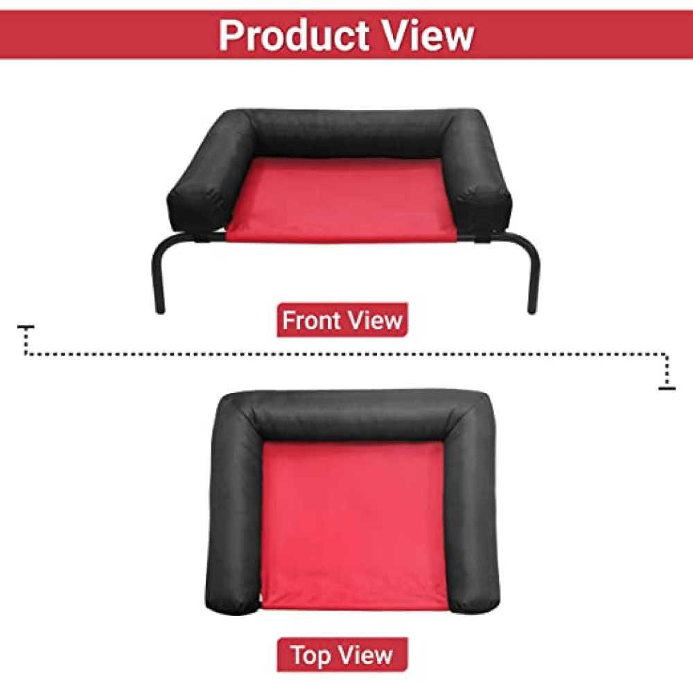Hiputee Red/Black Canvas Elevated Bed with Detachable, Bolster Cushion for Pets