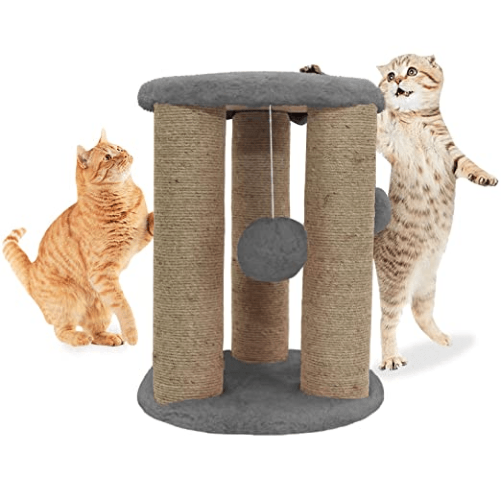 Hiputee Natural Sisal Rope Scratching Posts, Sitting Activity, Hanging Balls Playing Tree for Kittens & Cats