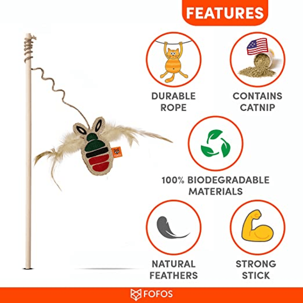 Fofos Scandi Bee with Wooden Stick Toy for Cats