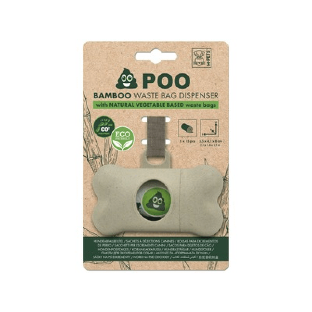 M Pets Poo Bamboo Waste Bag Dispenser with Natural Vegetable Base Waste Bags (Beige)