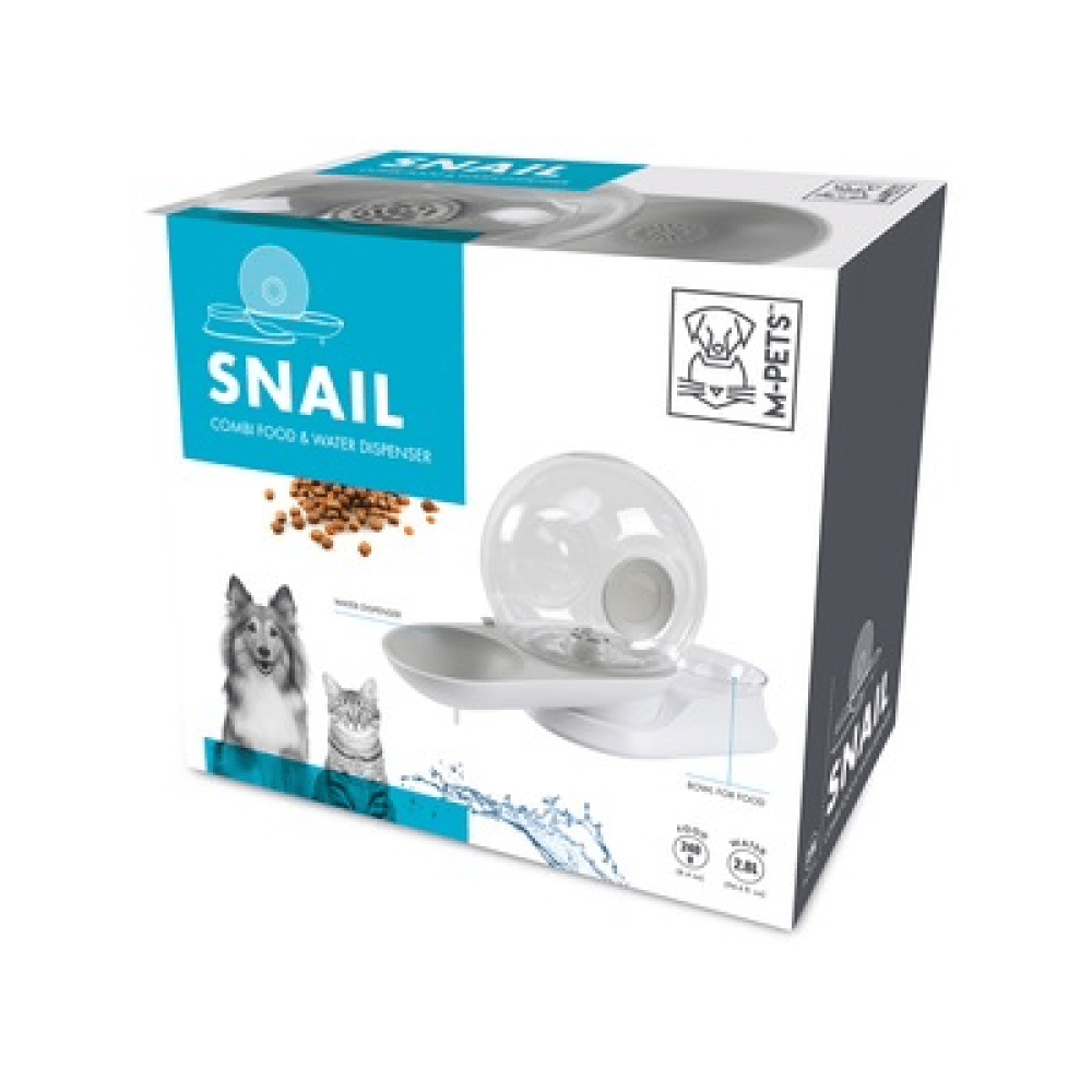 M Pets Snail Combi Food & Water Dispenser for Dogs and Cats (Blue)