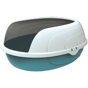 M Pets Sherbin Litter Tray with Rim for Cats (Blue/White)