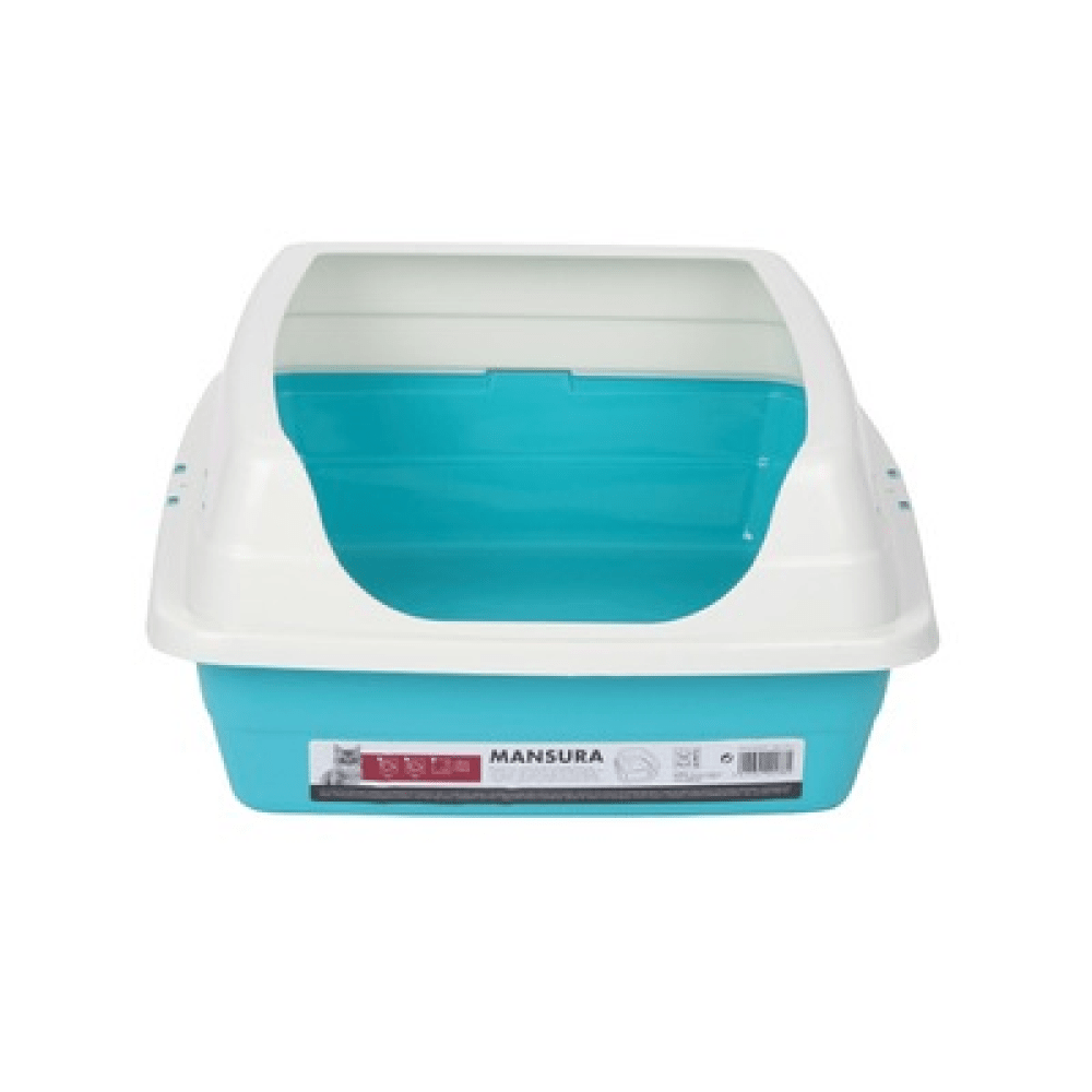 M Pets Mansura Litter Tray with Rim for Cats (White/Blue) Litter Supplies M Pets 18x17x9in