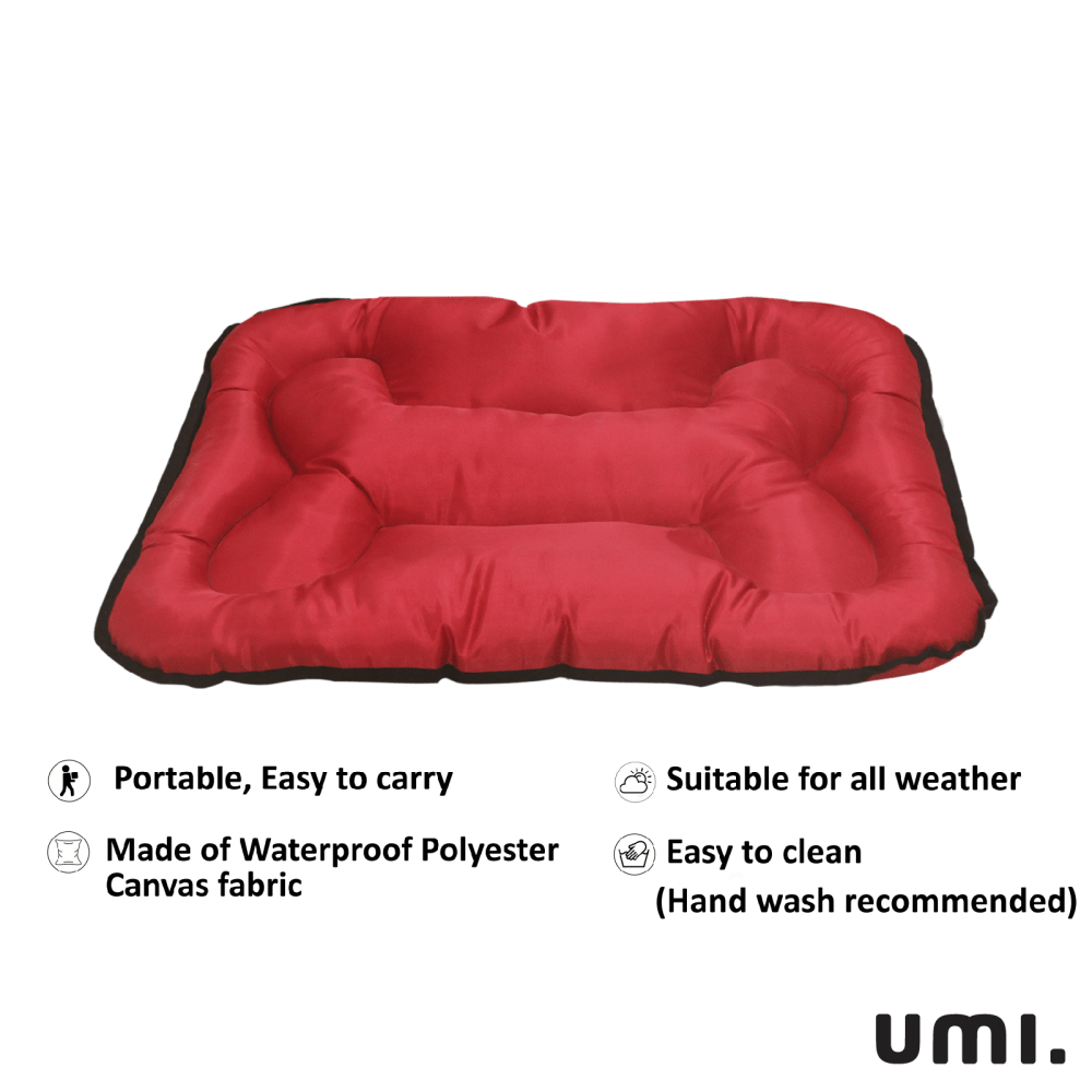 Hiputee Rectangular Shape Waterproof Polyester Fabric Bone Shaped Cushion Bed - Red
