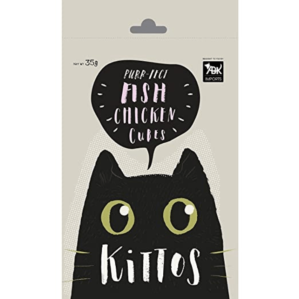 Kittos Purr Fect Chicken Jerky Strips and Fish Chicken Cubes Cat Treats Combo (3+3)