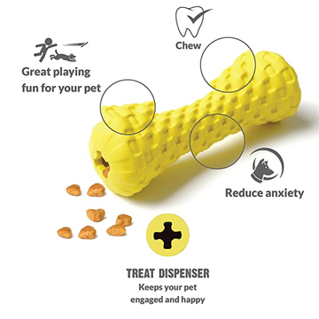 Goofy Tails Dumbbell Treat Dispensing Interactive Toys for Dogs | For Medium Chewers (Yellow)