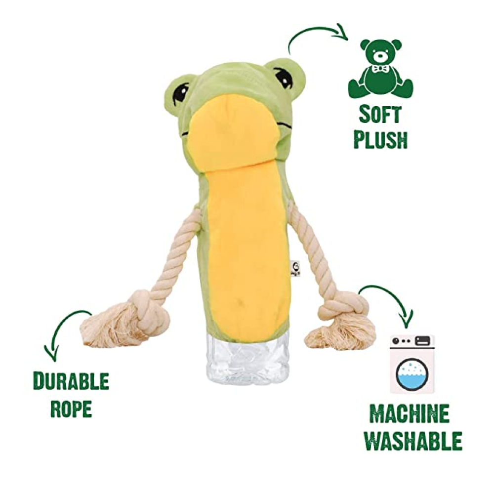 Goofy Tails Frugo The Frog Bottle Cruncher Rope Toy for Dogs