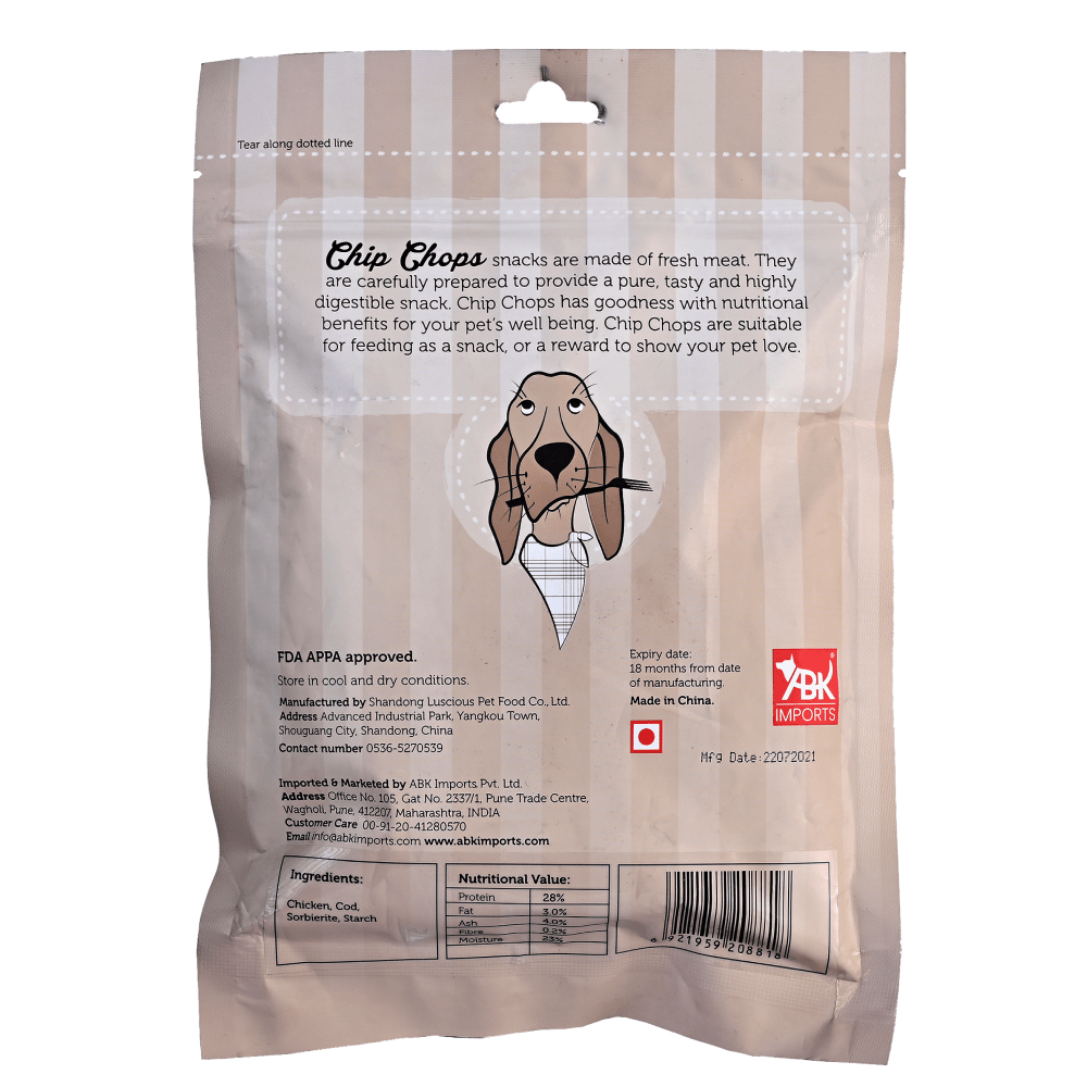 Chip Chops Diced Chicken, Chicken and Codfish Sandwich and Chicken Tenders Dog Treats Combo (Pack of 3)