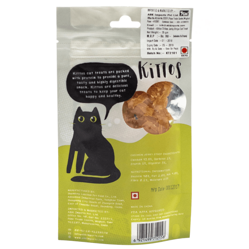 Kittos Purr Fect Chicken Jerky Strips and Fish Chicken Cubes Cat Treats Combo (3+3)