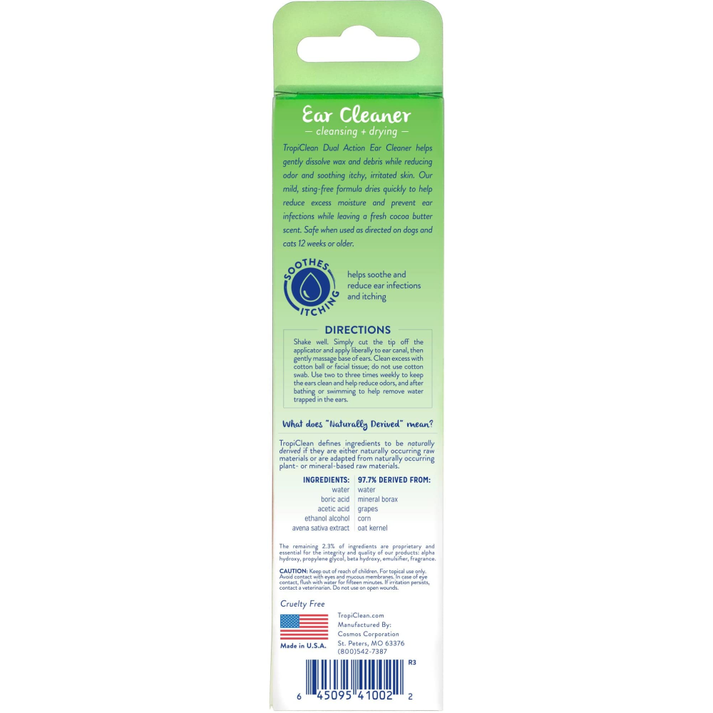Tropiclean Dual Action Ear Cleaner for Dogs and Cats