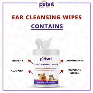 Petvit Ear Cleansing Wipes and Paw & Nose Wipes for Dogs and Cats Combo