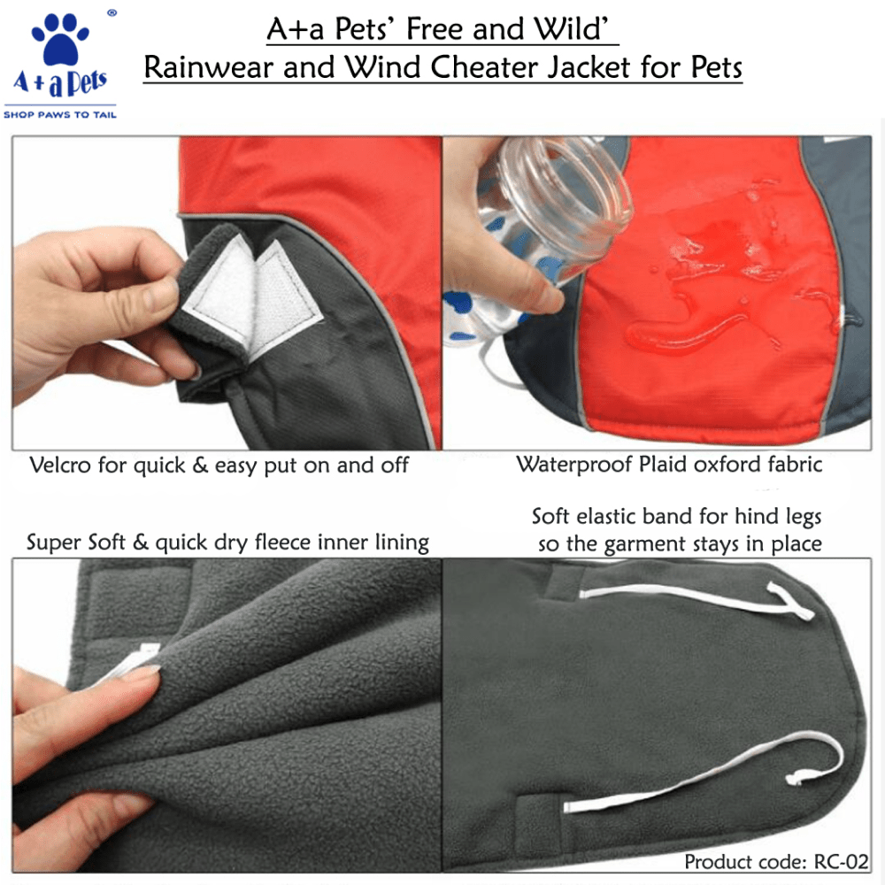 A Plus A Pets Free & Wild Warm Rainwear Wind Cheater Jacket for Dogs and Cats (Blue)