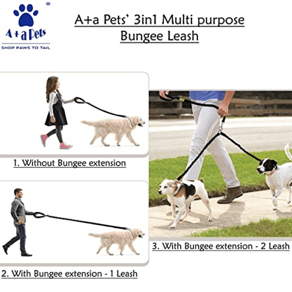Buy A Plus A Pets 3in1 Multi Purpose Bungee Leash for 2 Dogs Blue