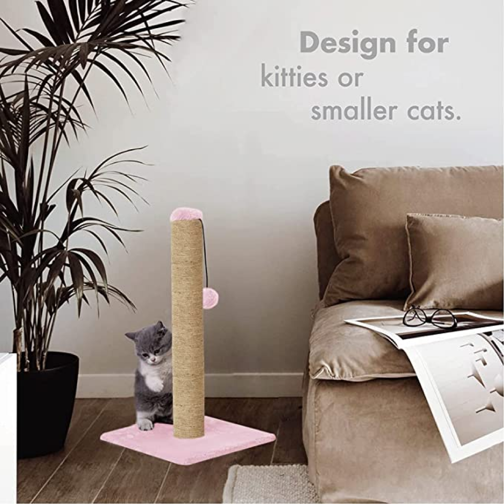 Hiputee Scratching Post, Hanging Ball, Plush Fur Fabric, Sisal/Jute Rope, Stable Heavy Base Tree for Kittens & Cats (Pink)