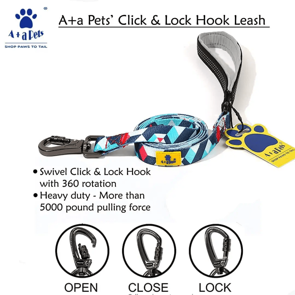 A Plus A Click & Lock Hook Geometric Design Leash for Dogs and Cats