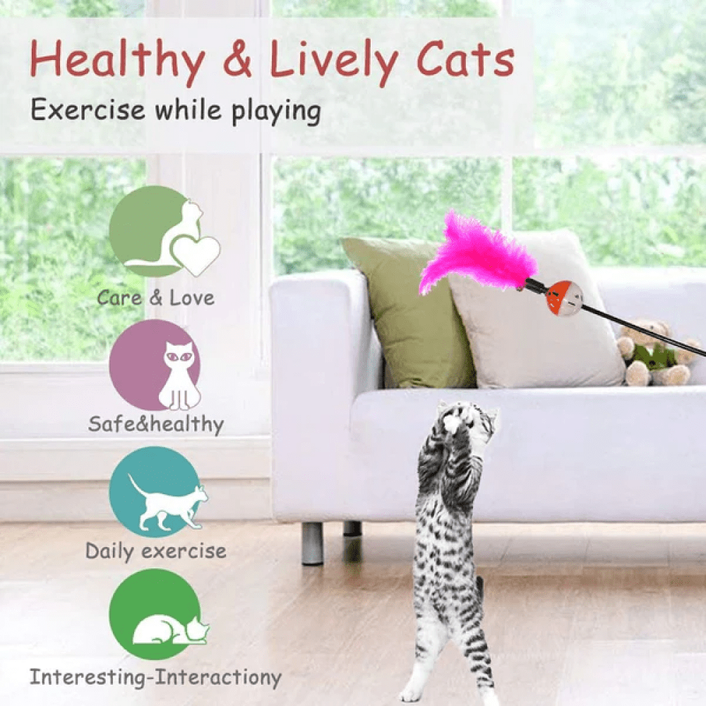 Emily Pets interactive Feather Stick Toy for Cats (Pink)