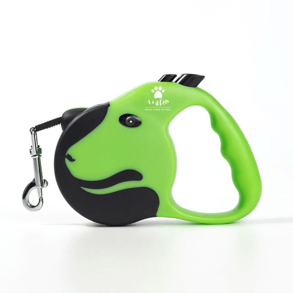 A Plus A Pets Tangle Free, Anti Slip Dog Face Retractable Leash for Dogs and Cats (Green)