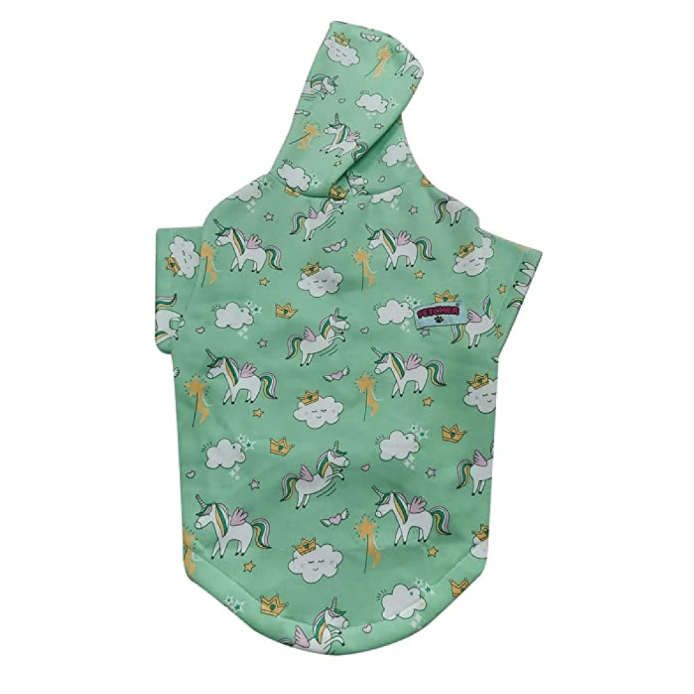 Fetcher Sea Green Cute Printed Premium Warm Fleece Hoodie for Dogs and Cats (Sea Green)