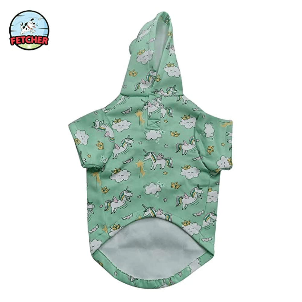 Fetcher Sea Green Cute Printed Premium Warm Fleece Hoodie for Dogs and Cats (Sea Green)
