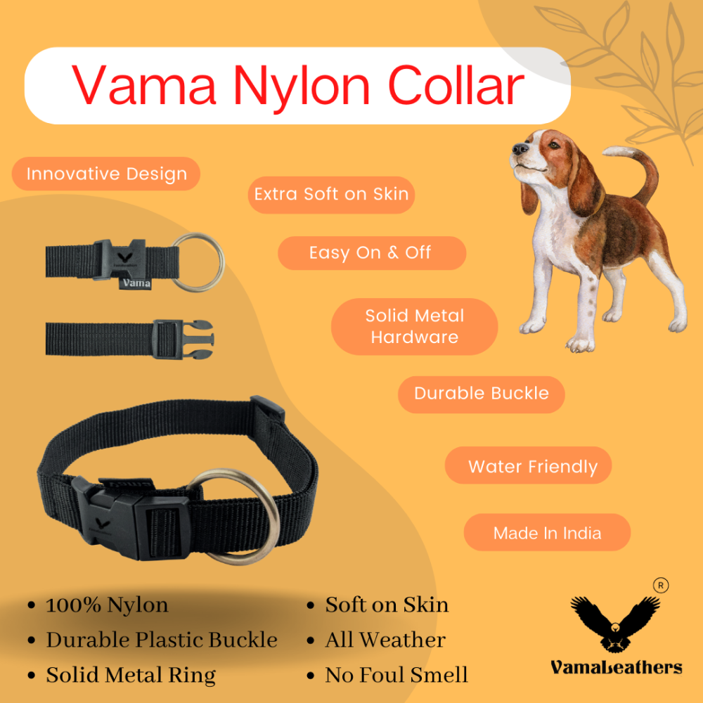 Vama Leathers Soft Durable Nylon Collar for Dogs (Midnight Black)