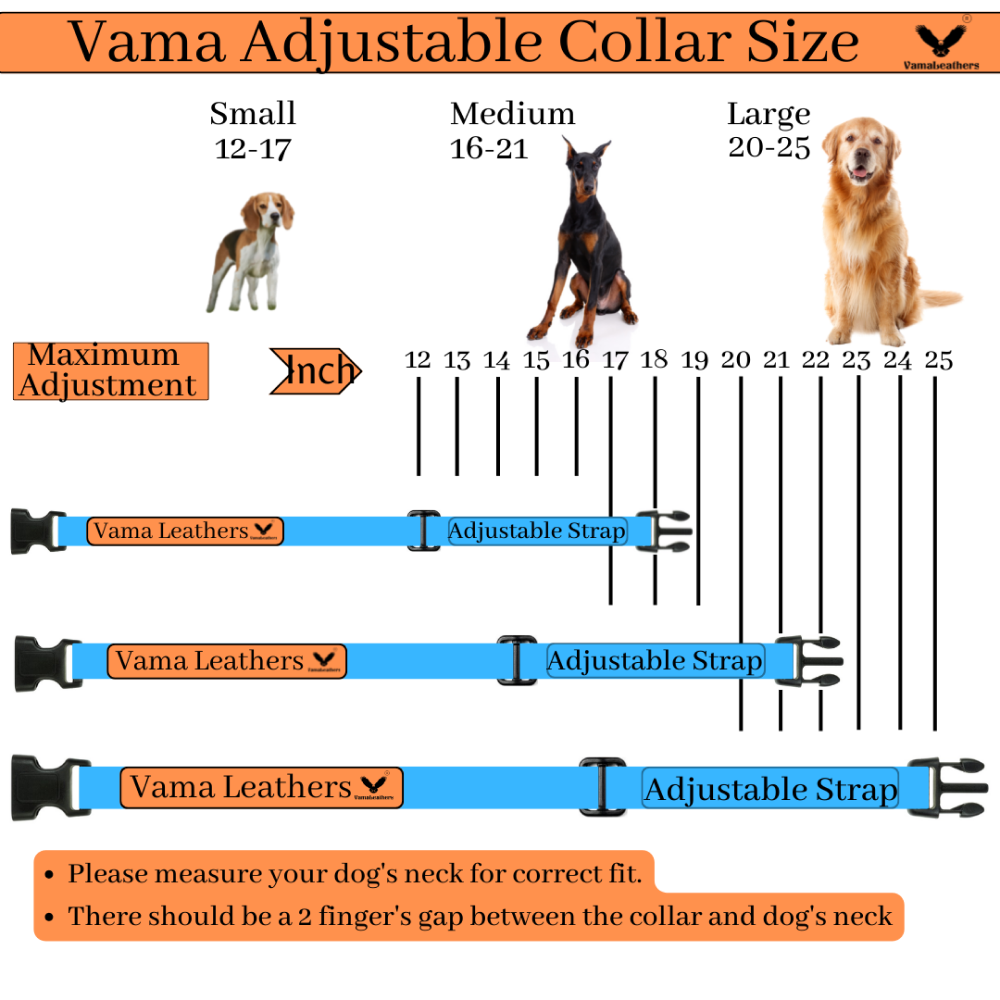 Vama Leathers Night Visible Reflective All Weather Everyday Collar for Dogs (Shiny Black)