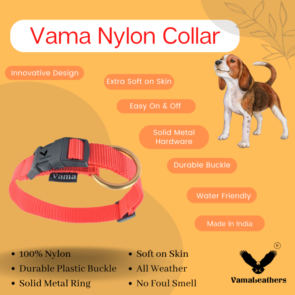 Vama Leathers Soft Durable Nylon Collar for Dogs (Racing Red)
