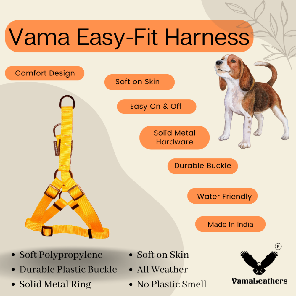 Vama Leathers Easy Fit Quick Wear Comfortable Body Harness for Dogs (Sunrise Orange)
