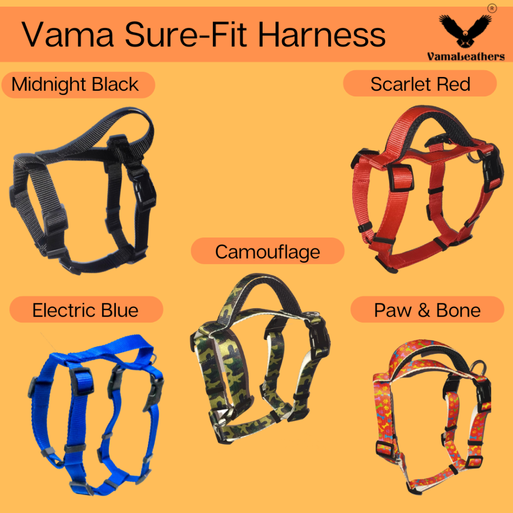Vama Leathers Sure Fit Soft & Strong Nylon Harness for Dogs (Racing Red)