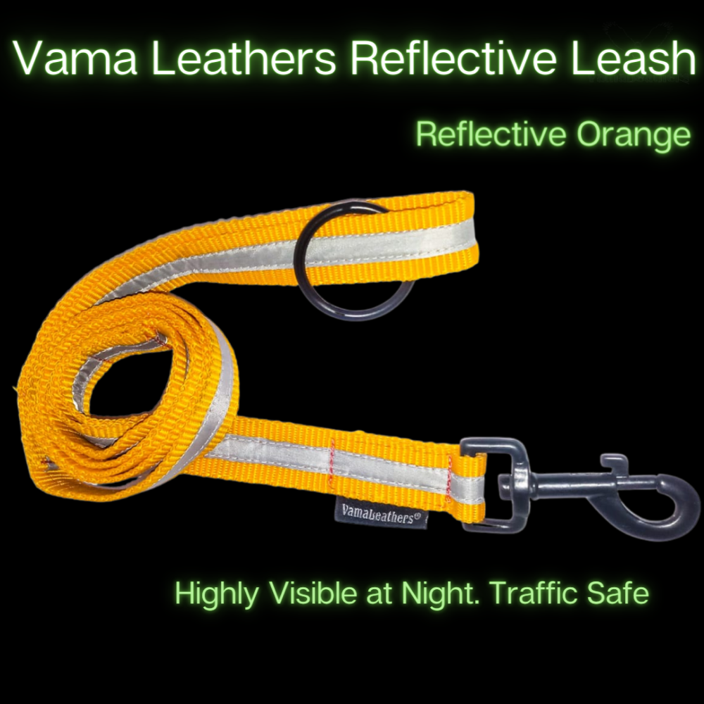 Vama Leathers Reflective Soft Handle All Weather Leash for Dogs (Sunrise Orange)