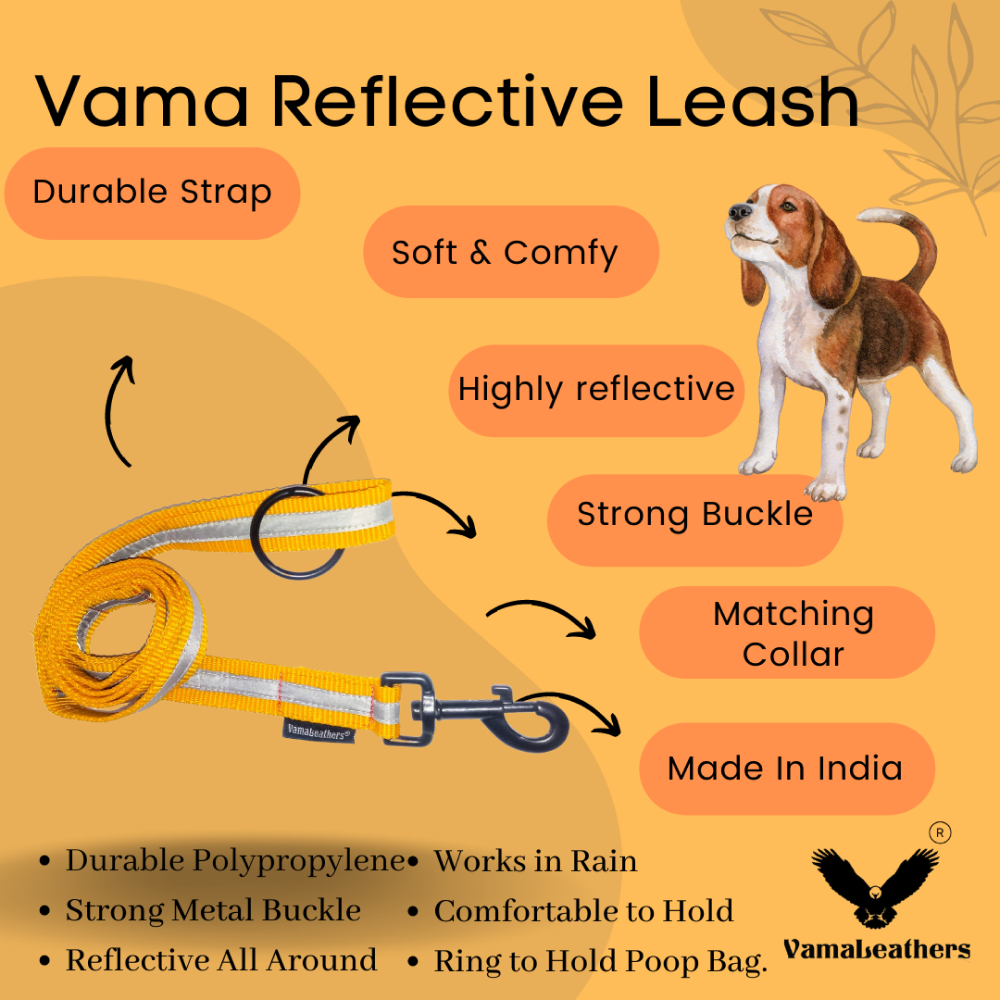 Vama Leathers Reflective Soft Handle All Weather Leash for Dogs (Sunrise Orange)